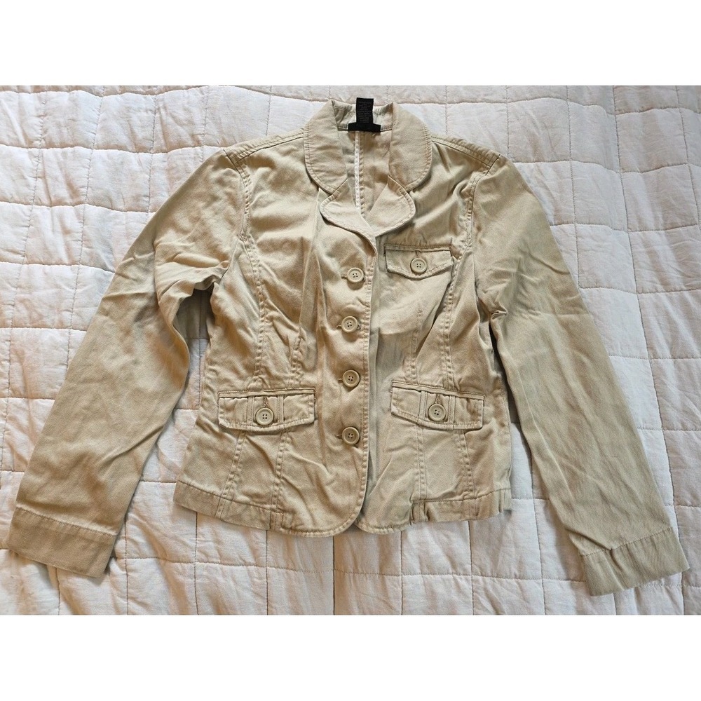 Y2K The Limited M Khaki Tan Blazer Jacket Preppy Safari Field Utility VTG